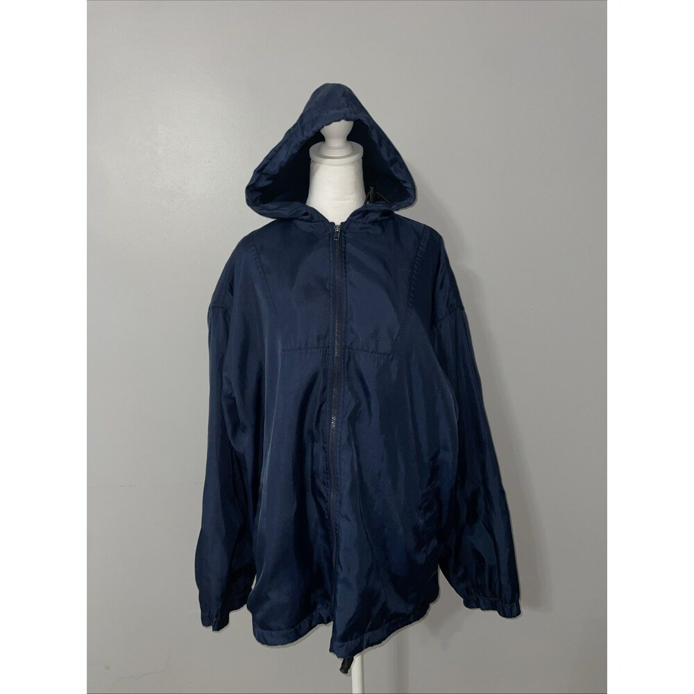 Naturalife Navy Hooded Windbreaker Jacket M Fleece Lined Full Zip Outdoor